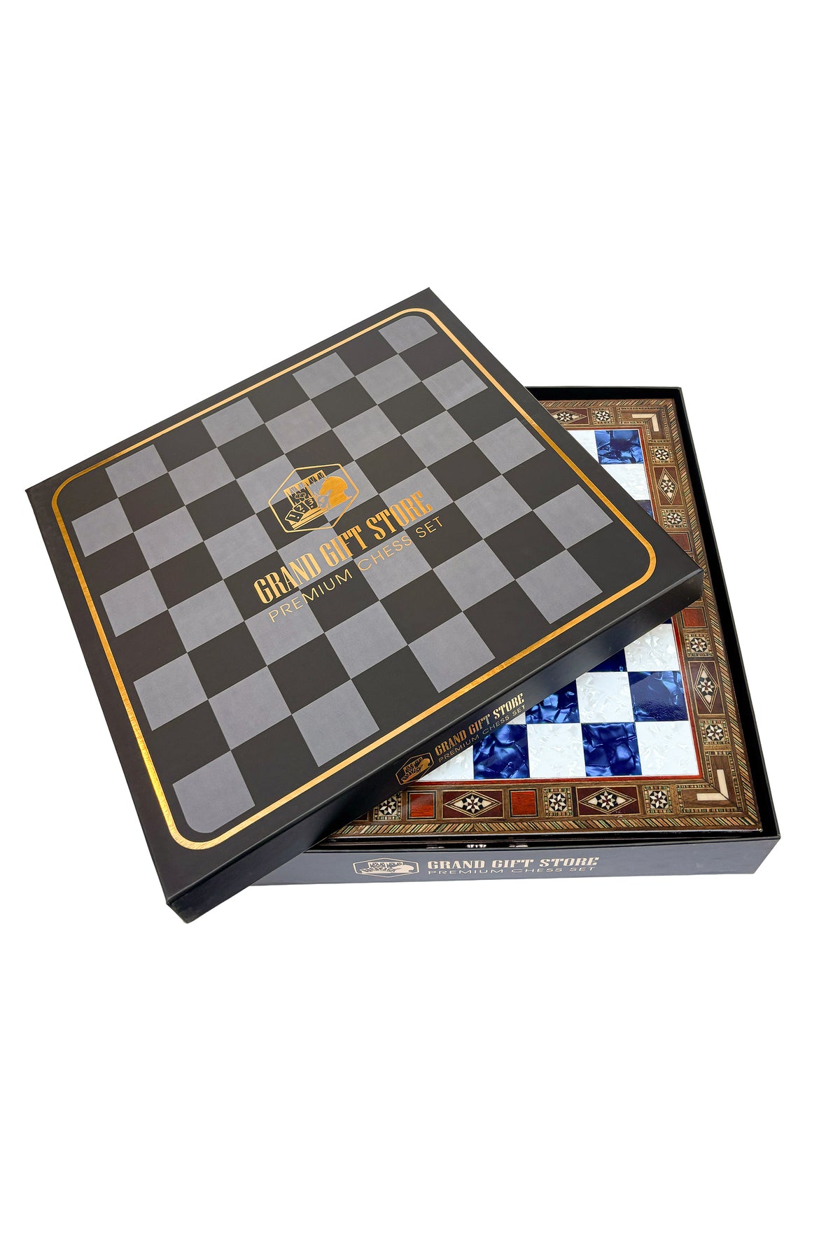 GGS GrandGiftStore مجموعة شطرنج عثمانية، رقعة يدوية الصنع وقطع معدنية
