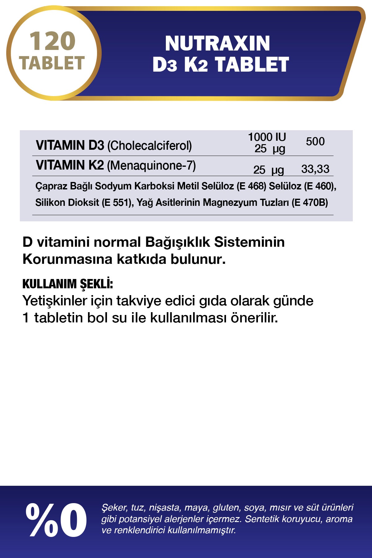 Nutraxin D3K2 120 قرص: دعم فائق للعظام والمناعة بـ D3 و K2 الفعال