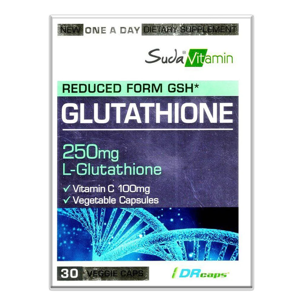Suda Vitamin Glutathione 250 مجم + فيتامين C | مضاد الأكسدة الرئيسي ودعم الديتوكس (30 كبسولة)