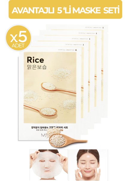 MISSHA مجموعة أقنعة الأرز الورقية المرطبة والمشرقة Airy Fit (5 قطع)