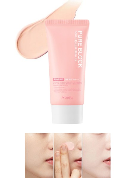واقي شمس MISSHA A'PIEU Pure Block Tone-Up، 50 مل، SPF50+/PA+++، إشراقة وردية