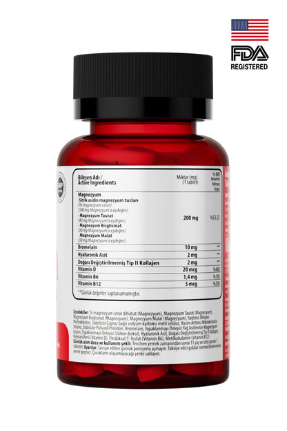 أناوسين مغنيسيوم X4 كومبلكس: سيترات، تورات، بيسجليسينات، مالات، بروميلين، كولاجين، حمض الهيالورونيك، فيتامين D و B12 و B6