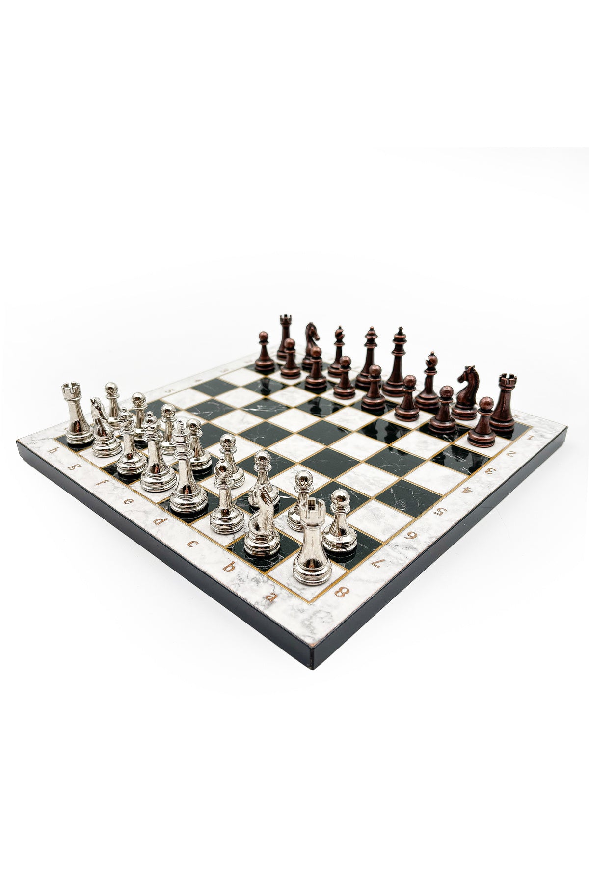 طقم شطرنج خشبي من GGS GrandGiftStore مع قطع معدنية 25×25 سم