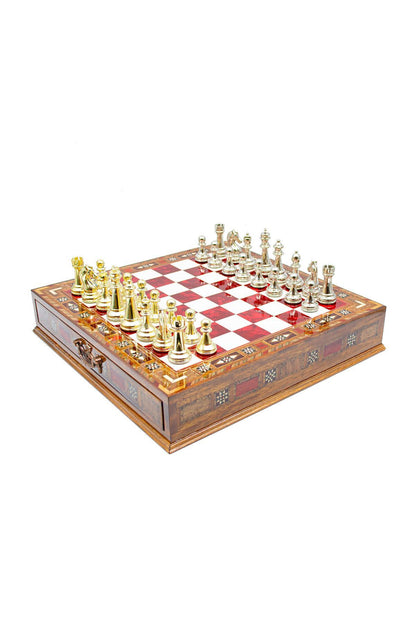 طقم شطرنج فاخر من GGS GrandGiftStore، قطع معدنية رومانية مع درج