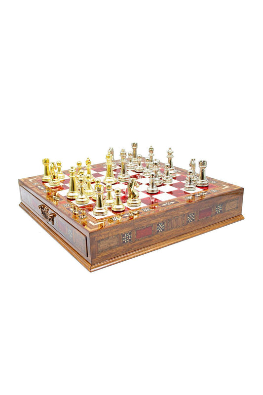 طقم شطرنج فاخر من GGS GrandGiftStore، قطع معدنية رومانية مع درج