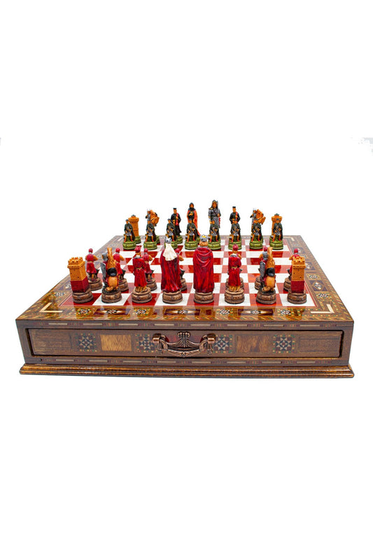 GGS GrandGiftStore Premium مجموعة شطرنج فسيفساء، قطع مرسومة يدوياً