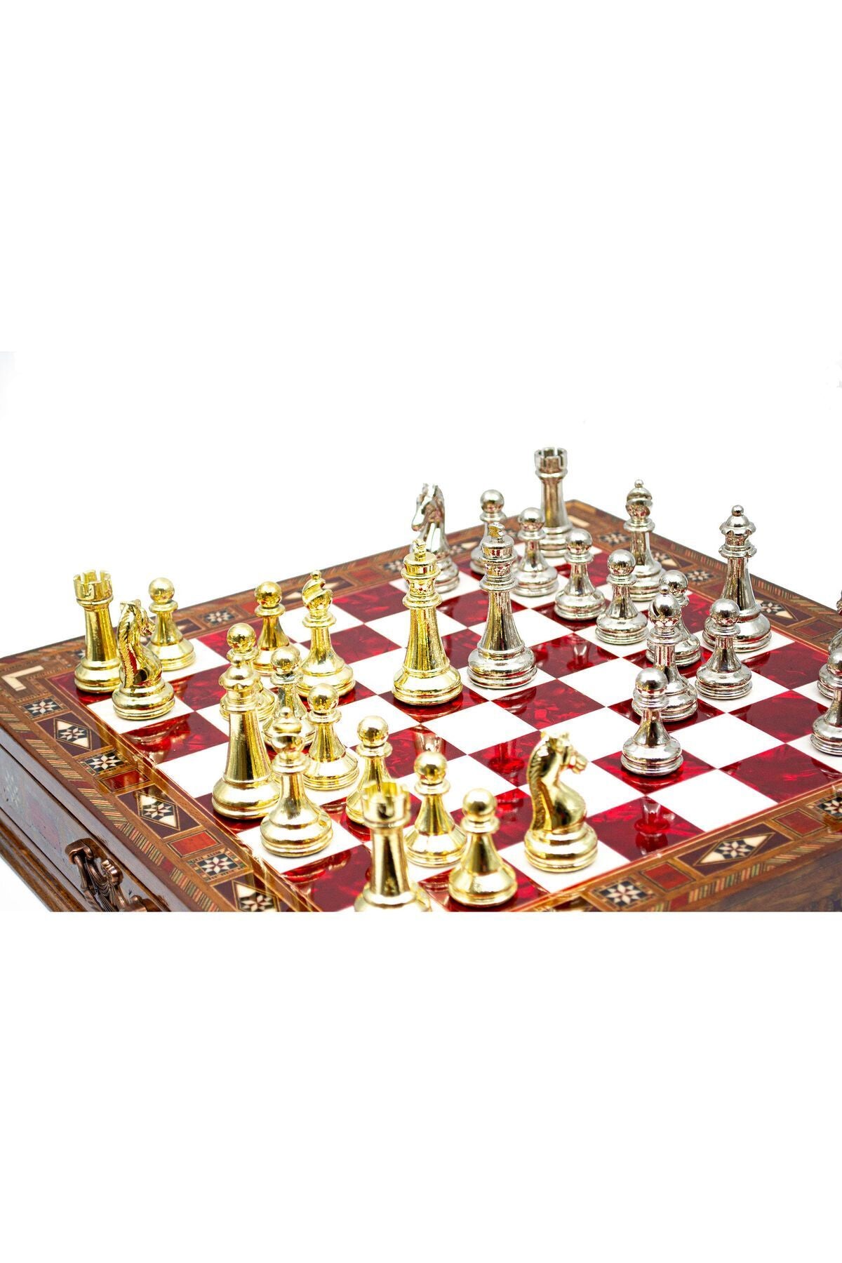 طقم شطرنج فاخر من GGS GrandGiftStore، قطع معدنية رومانية مع درج