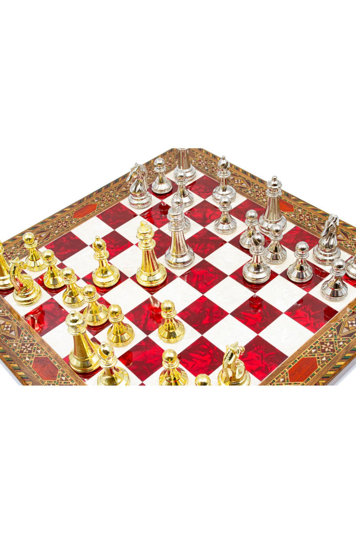 GGS GrandGiftStore طقم شطرنج خشبي، قطع كلاسيكية ذهبية وفضية
