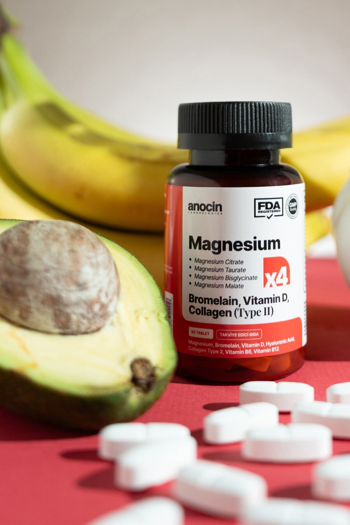 أناوسين مغنيسيوم X4 كومبلكس: سيترات، تورات، بيسجليسينات، مالات، بروميلين، كولاجين، حمض الهيالورونيك، فيتامين D و B12 و B6