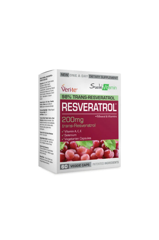 Suda Vitamin Resveratrol 200 مجم (Veri-te™) | مضاد أكسدة وداعم للصحة الخلوية ومكافحة الشيخوخة (60 كبسولة)