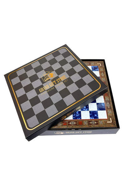 GGS GrandGiftStore مجموعة شطرنج عثمانية، رقعة يدوية الصنع وقطع معدنية