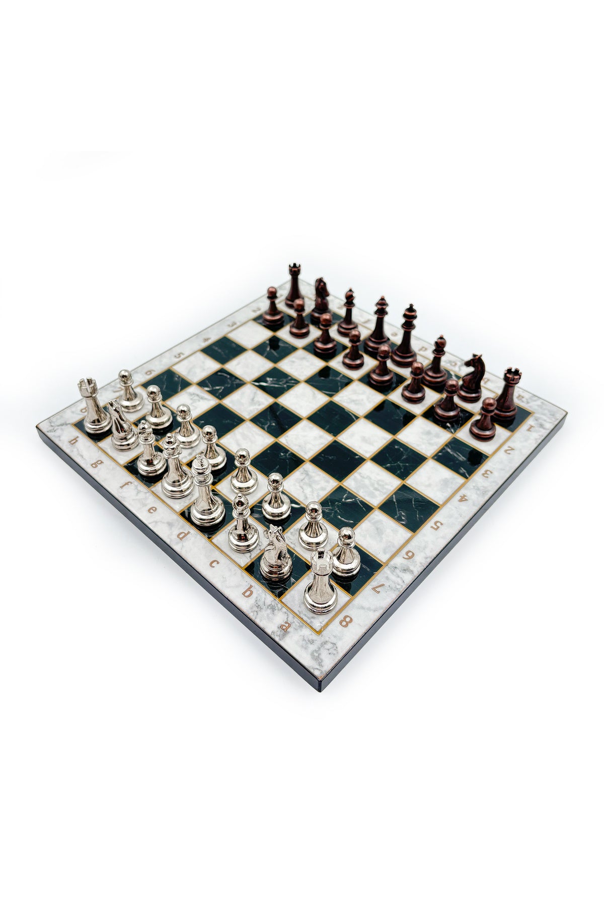 طقم شطرنج خشبي من GGS GrandGiftStore مع قطع معدنية 25×25 سم