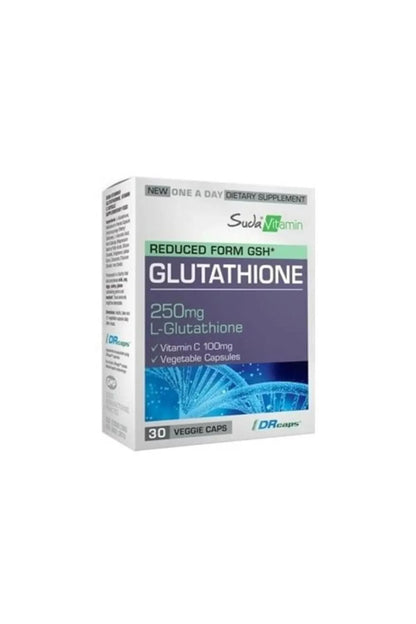 Suda Vitamin Glutathione 250 مجم + فيتامين C | مضاد الأكسدة الرئيسي ودعم الديتوكس (30 كبسولة)