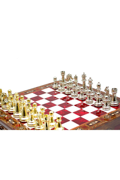 طقم شطرنج فاخر من GGS GrandGiftStore، قطع معدنية رومانية مع درج
