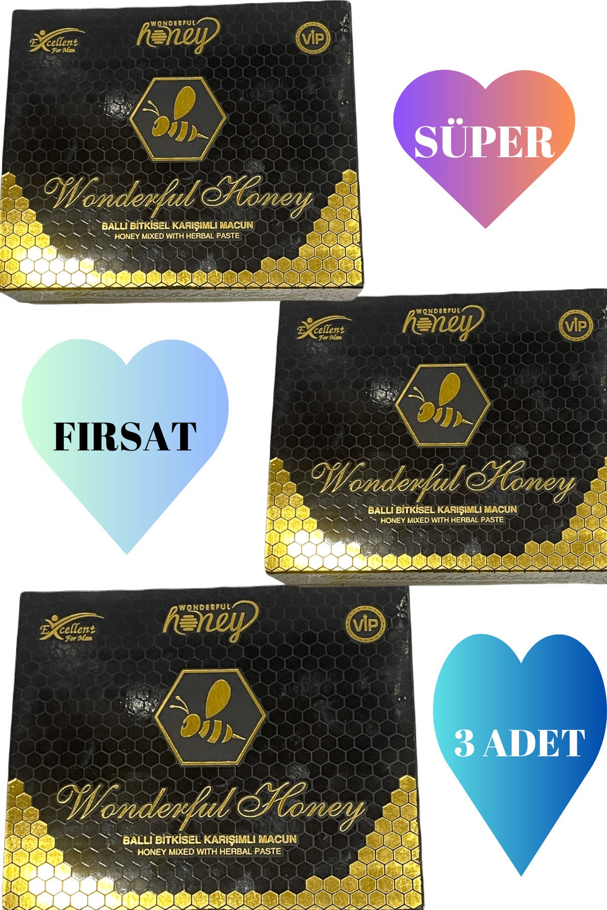 Power Honey Wonderfull Honey معجون عشبي، 3 عبوات 15×12