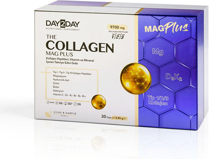 DAY2DAY Collagen Mag Plus مكمل كولاجين ومغنيسيوم بنكهة الفراولة والبطيخ 30 كيس