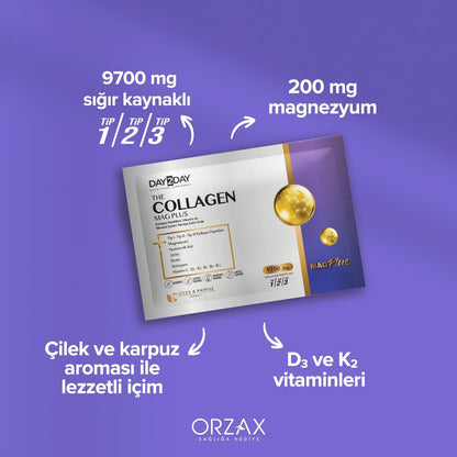 DAY2DAY Collagen Mag Plus مكمل كولاجين ومغنيسيوم بنكهة الفراولة والبطيخ 30 كيس