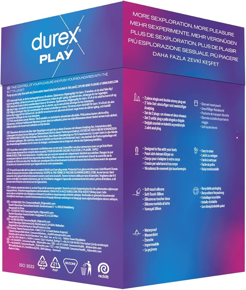 Durex Luxury Wellness Set: Vibrating Silicone Plug & Feel Lubricant Gel 50ml - مجموعة ديوركس الفاخرة: سدادة اهتزازية سيليكون وجل مزلق فيل 50 مل