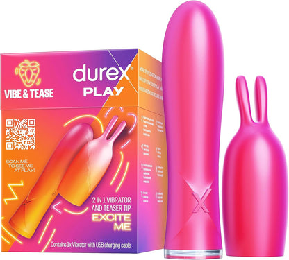 Durex 2-in-1 Rechargeable Dual Stimulator & Intense Gel 10ml Set - هزاز ديوركس 2 في 1 قابل للشحن مع جل إنتنس محفز 10 مل