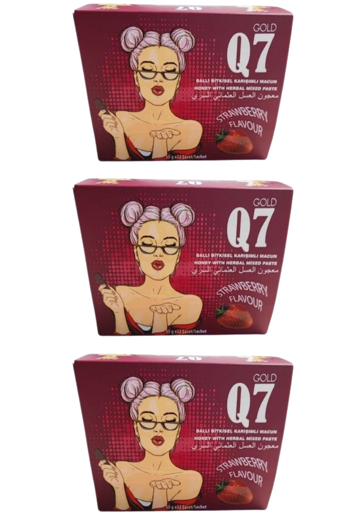معجون الأعشاب الطبيعي بالفراولة للطاقة والنشاط - Gold Q7 Strawberry Herbal Paste (12 أصبع)3 عبوات