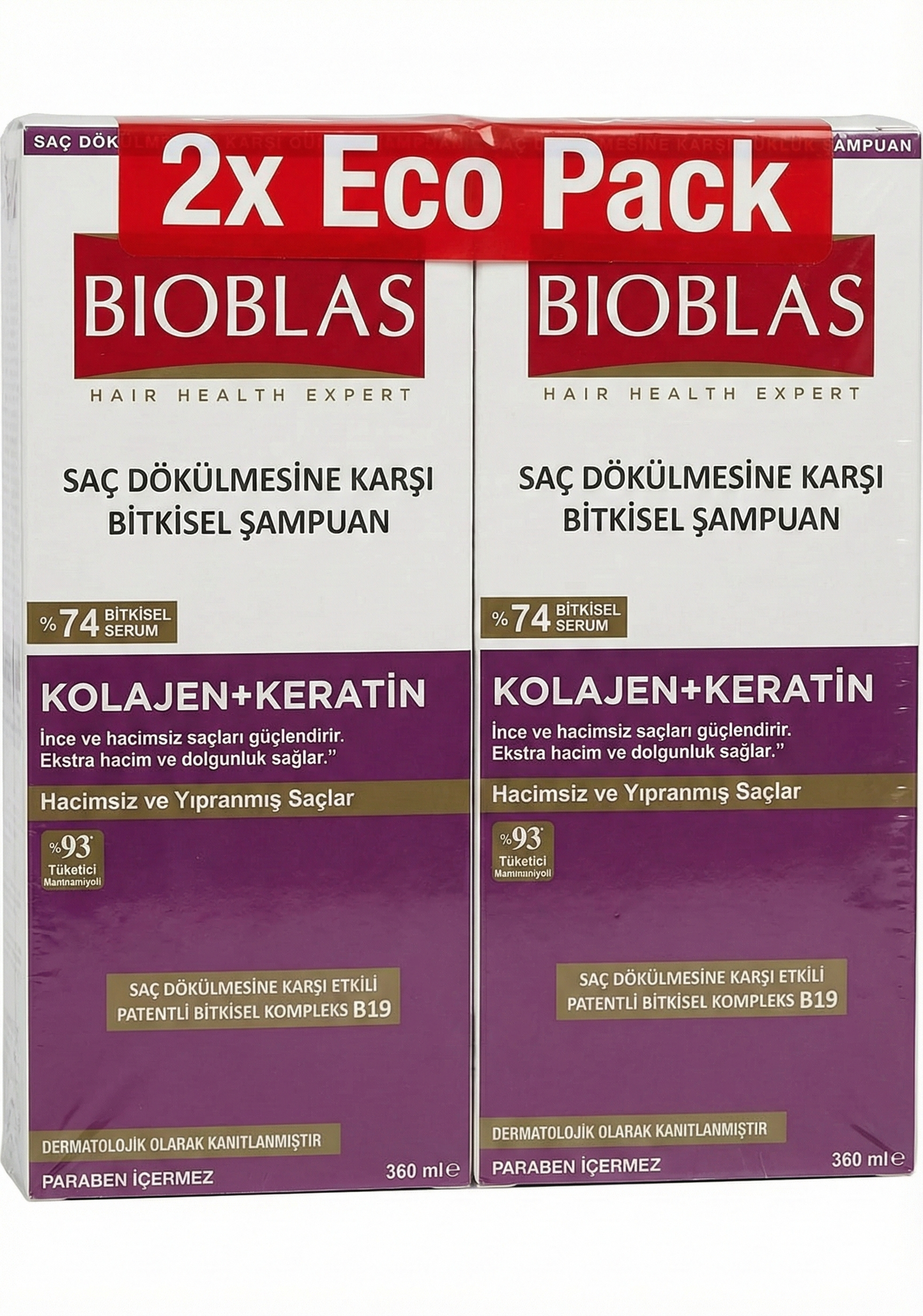 Bioblas Collagen & Keratin Volumizing Shampoo (2x360ml) Twin Pack | شامبو بيوبلاس بالكولاجين والكيراتين لتقوية الشعر - عرض عبوتين