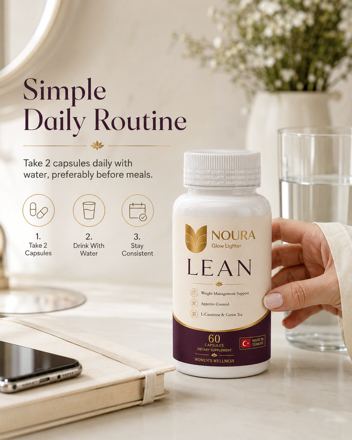 NOURA Lean L-Carnitine Fat Metabolism Support 60 Capsules نورا لين مكمل غذائي لادارة الوزن