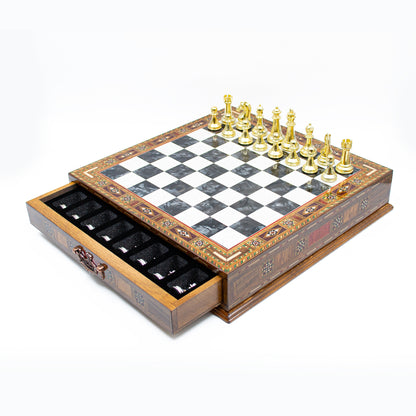 Grand Gift Store SC38KSA طقم شطرنج فاخر، مع درج، 32 سم، لوح أحمر