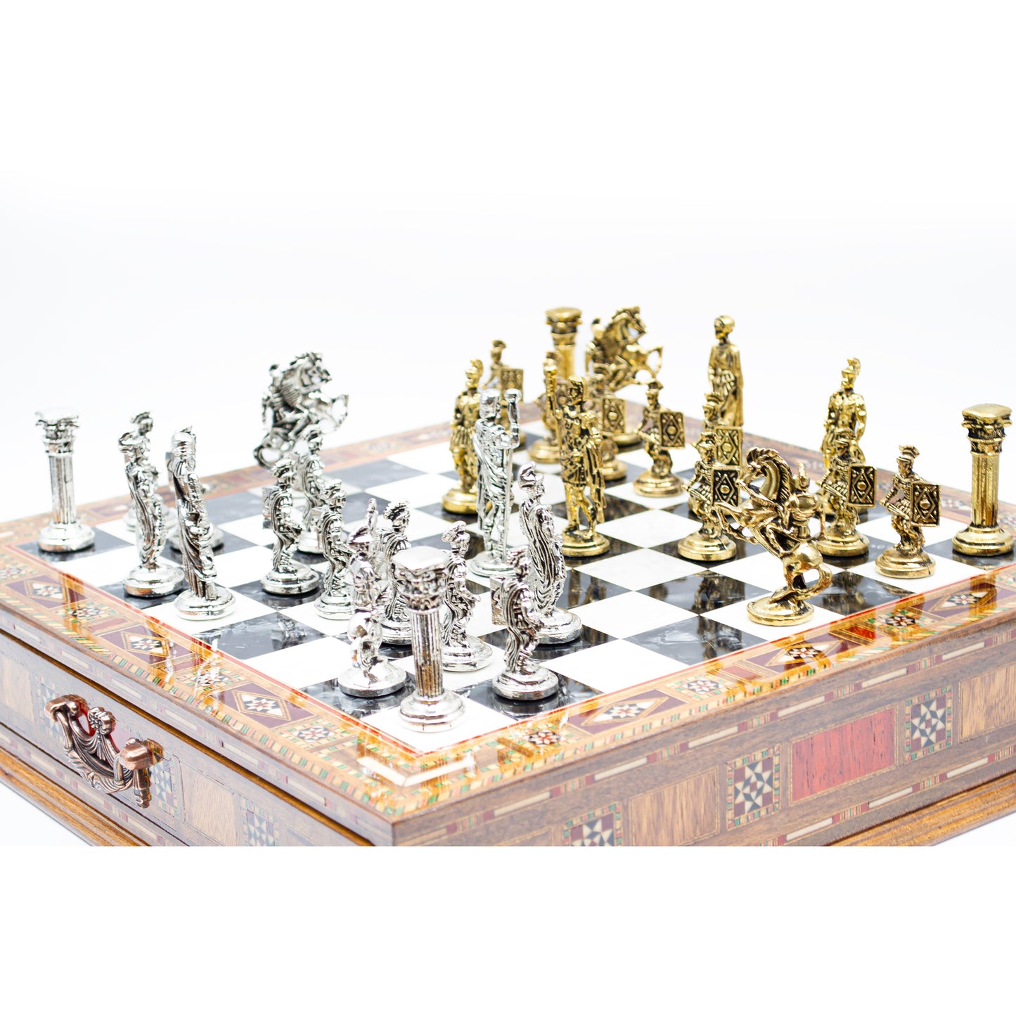 Grand Gift Store SC38S مجموعة شطرنج روما منحوتة مع صندوق تخزين