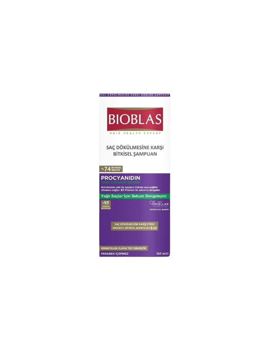 Bioblas Anti-Hair Loss Shampoo Procyanidin Anti-Grease for Oily Hair 360ml - بيوبلاس شامبو مضاد لتساقط الشعر بروسيانيدين مضاد للدهون للشعر الدهني 360 مل