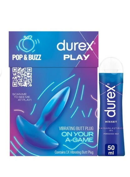 Durex Luxury Wellness Set: Vibrating Silicone Plug & Feel Lubricant Gel 50ml - مجموعة ديوركس الفاخرة: سدادة اهتزازية سيليكون وجل مزلق فيل 50 مل