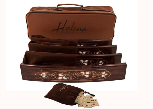 لعبة رامي أوكي تركي فاخرة بيضاوية مرصعة بالصدف والنحاس