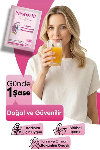 Nisfertil Female Fertility Support - Myo-Inositol, Chasteberry & CoQ10 - 30 Sachets - مكمل نيسفيرتيل لدعم الخصوبة وتنظيم الهرمونات للسيدات