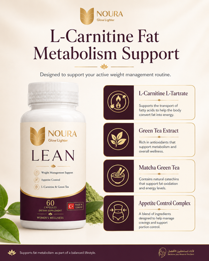 NOURA Lean L-Carnitine Fat Metabolism Support 60 Capsules نورا لين مكمل غذائي لادارة الوزن