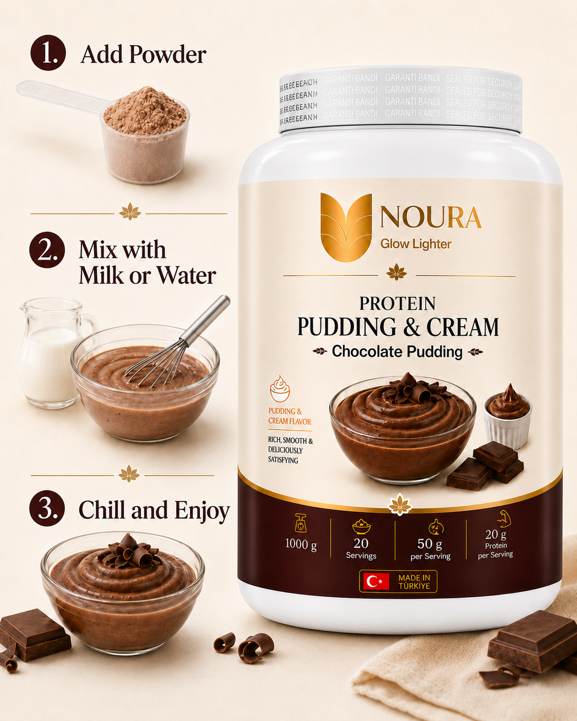 Noura Chocolate Pudding Healthy Snack 1000g - بودينج شوكولاتة وجبة خفيفة صحية نورا