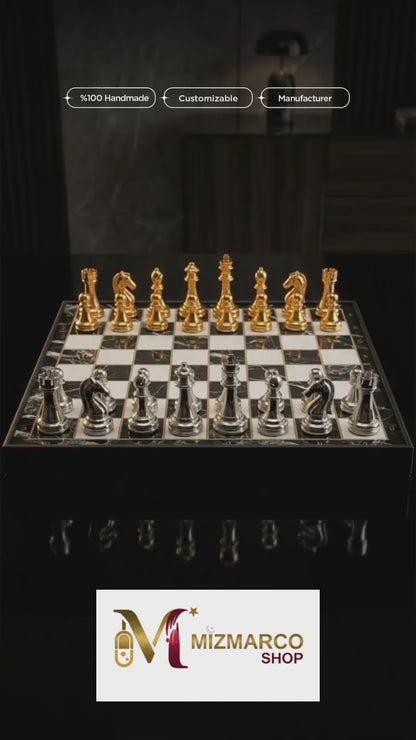Luxury Wooden Chess Set with Storage Drawers & Metal Pieces | طقم شطرنج خشبي فاخر مصنوع يدويًا مع أدراج تخزين وقطع معدنية