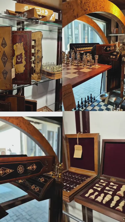 طقم شطرنج خشبي مع تماثيل معدنية - تصميم الأبطال 12 بوصة - Wooden & Metal Chess