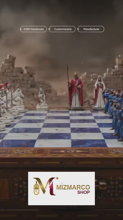 Handmade Ottoman vs Crusader Theme Chess Set & Hand-Painted Pieces | طقم شطرنج العثمانيين والصليبيين المصنوع والملون يدوياً بحرفية عالية