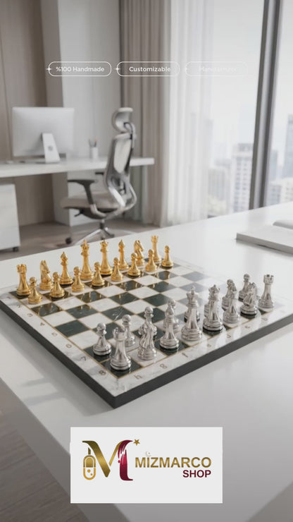 Luxury Wooden Chess Set with Premium Metal Classic Pieces | طقم شطرنج خشبي فاخر مع قطع معدنية كلاسيكية ثقيلة