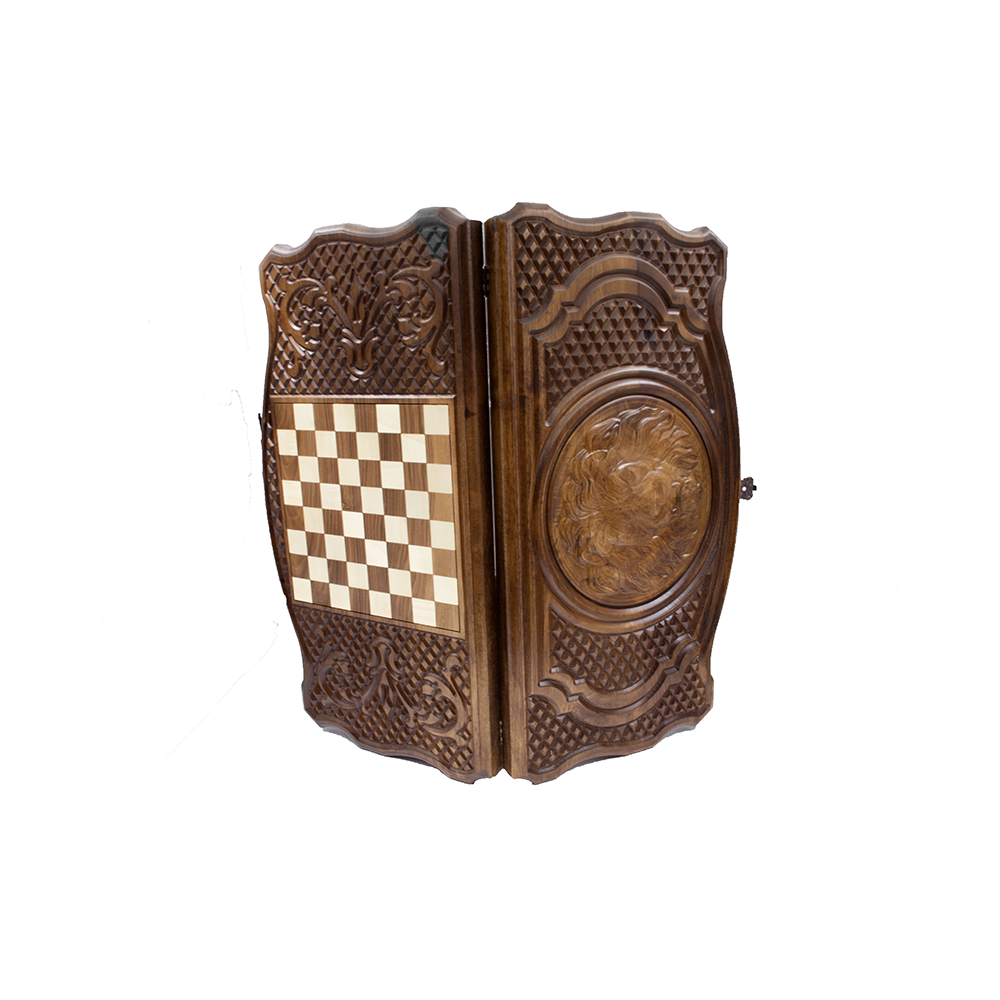 Grand Gift Store ASLTAV60 طاولة زهر كبيرة من خشب الجوز موديل الأسد